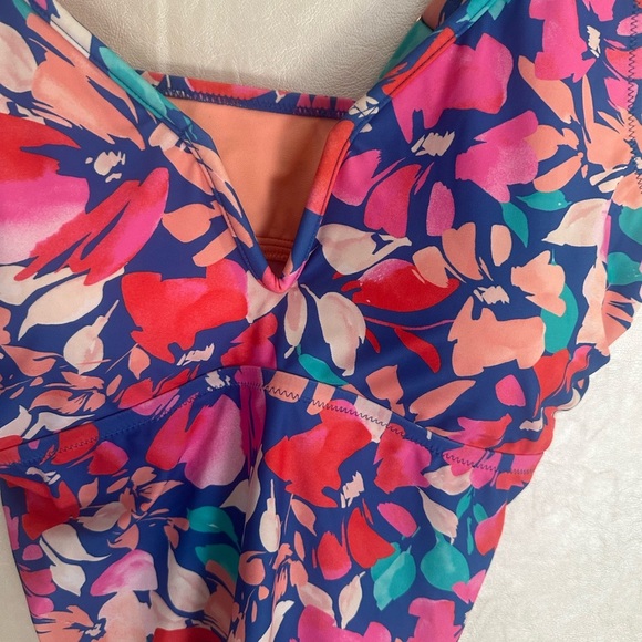 Raisins Floral One Piece Swimsuit Top - Pink and Blue - Picture 2 of 8